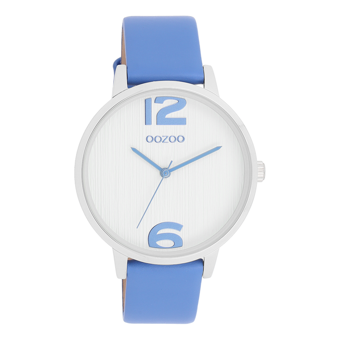 oozoo Zilverkleurige OOZOO horloge met mineraal blauwe leren band - C11235
