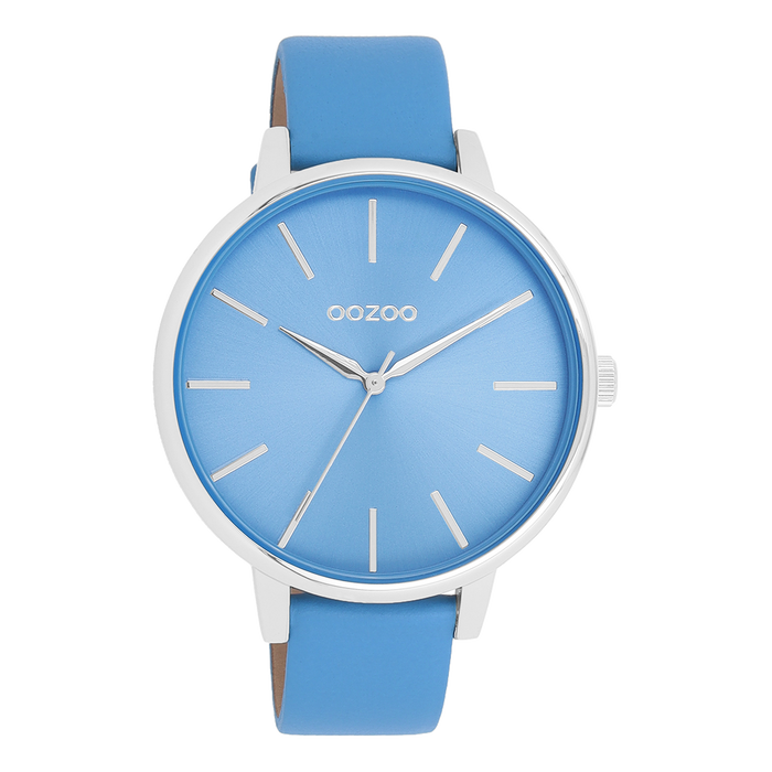 oozoo Zilverkleurige OOZOO horloge met mineraal blauwe leren band - C11296