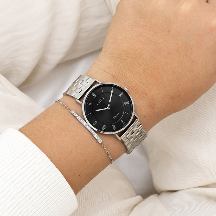 Oozoo Zilverkleurige OOZOO Horloge Met Roestvrijstalen Armband - C20366