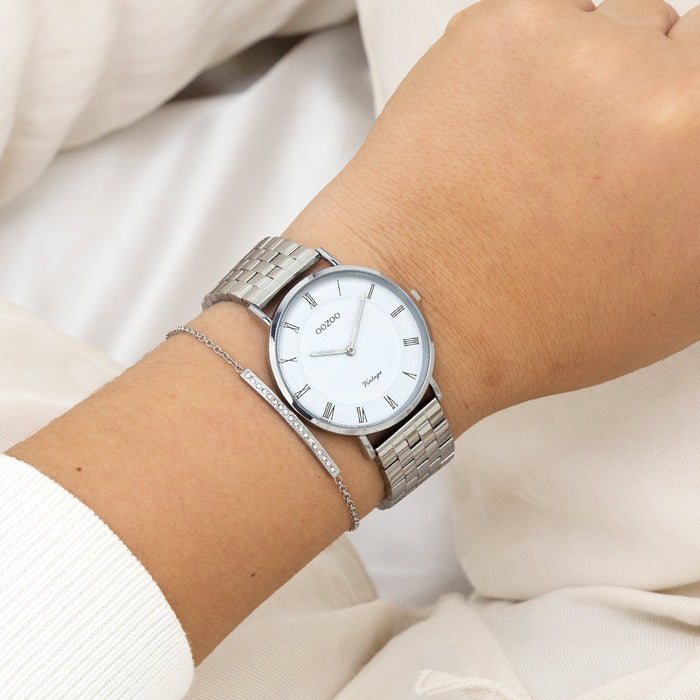 Oozoo Zilverkleurige OOZOO Horloge Met Roestvrijstalen Armband - C20365