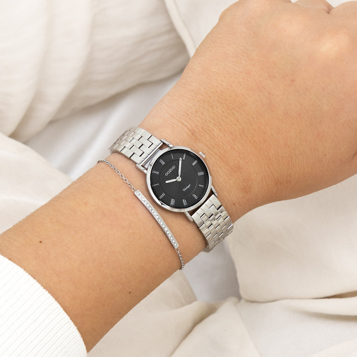 Oozoo Zilverkleurige OOZOO Horloge Met Roestvrijstalen Armband - C20373