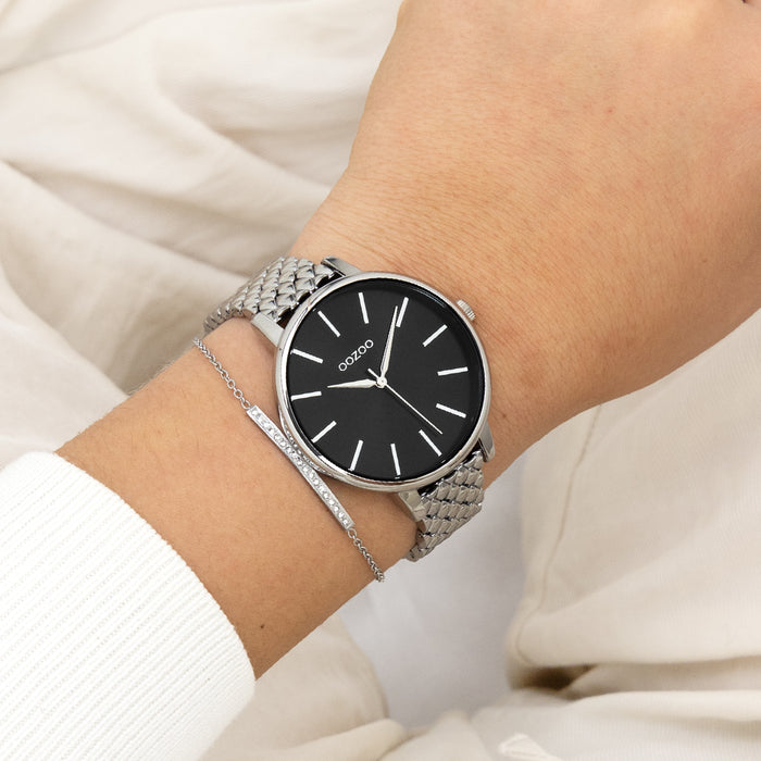 Oozoo Zilverkleurige OOZOO Horloge Met Roestvrijstalen Armband - C11434