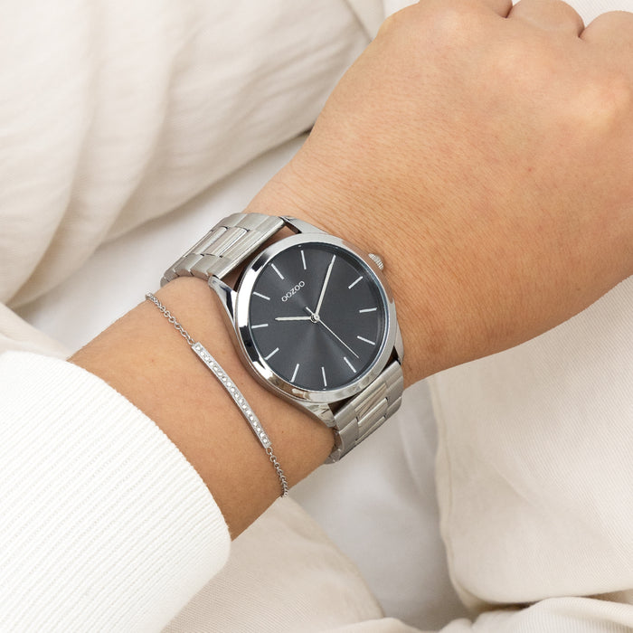 Oozoo Zilverkleurige OOZOO Horloge Met Roestvrijstalen Armband - C11429