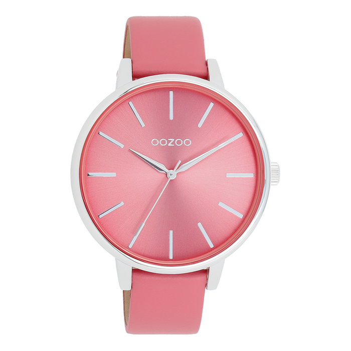oozoo Zilverkleurige OOZOO horloge met roze schelpkleurige leren band - C11295