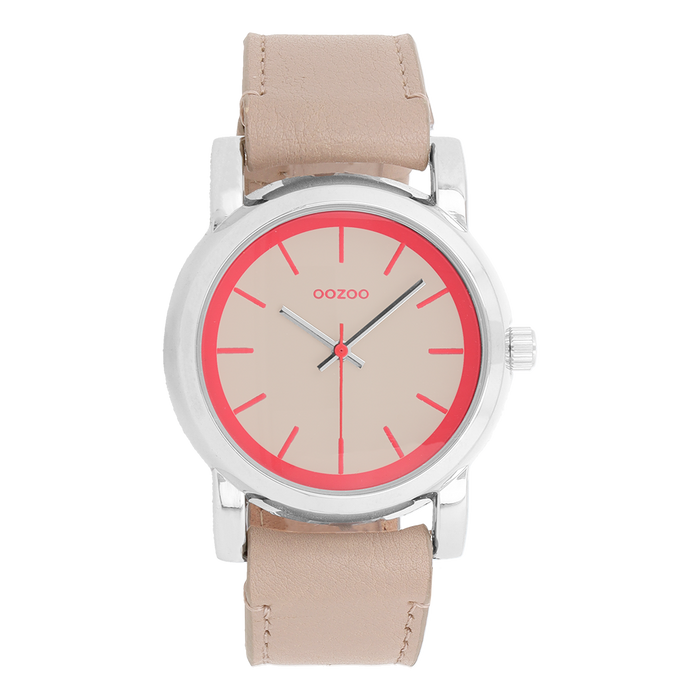oozoo Zilverkleurige OOZOO horloge met zand leren band - C7180 oozoo Zilverkleurige OOZOO horloge met zand leren band - C7180