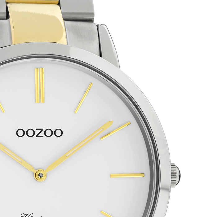 Oozoo Zilverkleurige OOZOO Horloge Met Zilver/goudkleurige Roestvrijstalen Armband - C20101