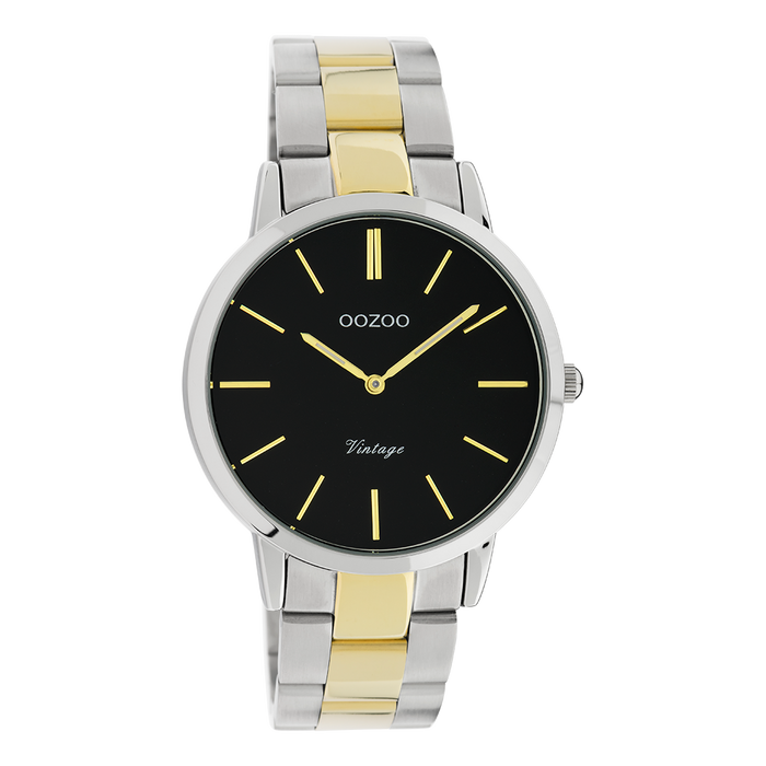 oozoo Zilverkleurige OOZOO horloge met zilver/goudkleurige roestvrijstalen armband - C20104