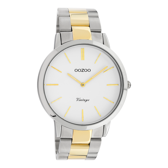 oozoo Zilverkleurige OOZOO horloge met zilver/goudkleurige roestvrijstalen armband - C20101