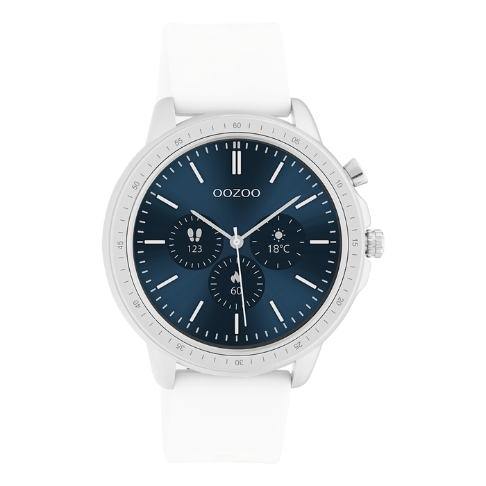 oozoo Zilverkleurige OOZOO smartwatch met witte rubber band - Q00310 oozoo Zilverkleurige OOZOO smartwatch met witte rubber band - Q00310