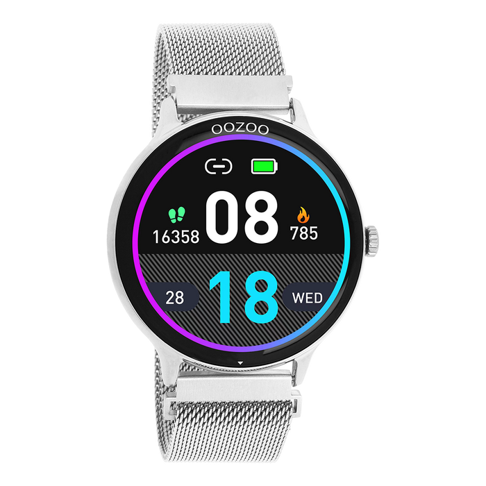 oozoo Zilverkleurige OOZOO smartwatch met zilverkleurige metalen mesh armband - Q00135