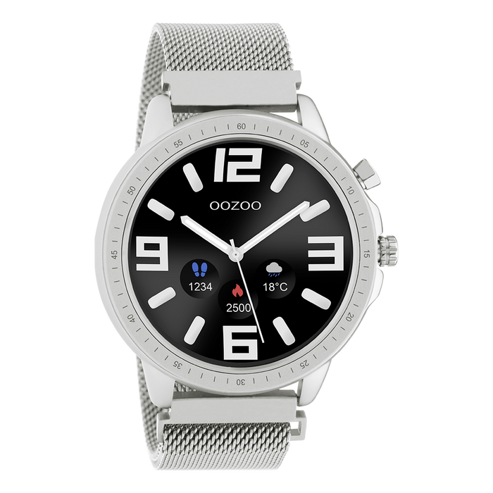 oozoo Zilverkleurige OOZOO smartwatch met zilverkleurige metalen mesh armband - Q00305
