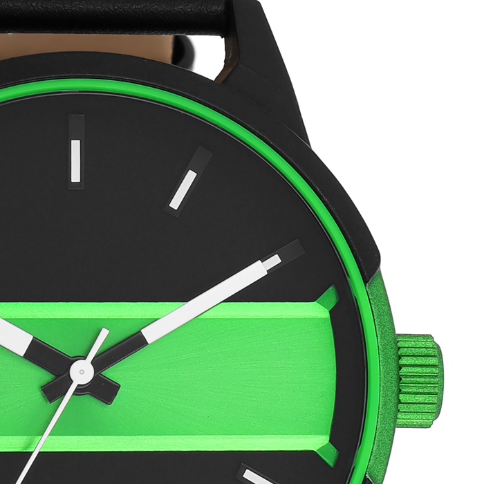 Oozoo Zwart/fluo Groene OOZOO Horloge Met Zwarte Leren Band - C11234