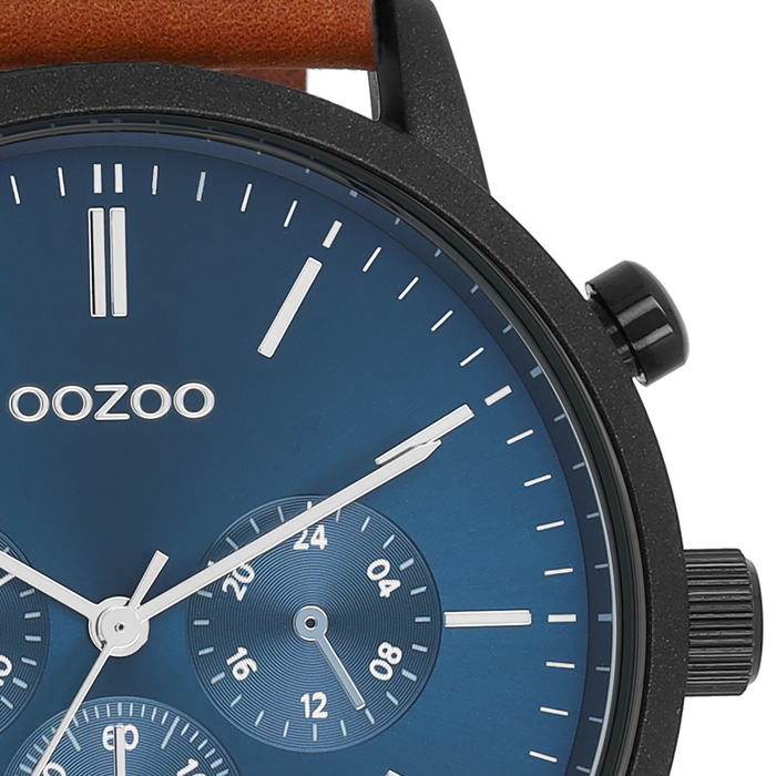 Oozoo Zwarte OOZOO Horloge Met Bruine Leren Band - C11202