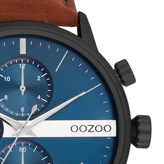 Oozoo Zwarte OOZOO Horloge Met Bruine Leren Band - C11222