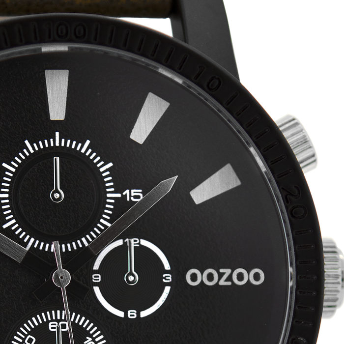 Oozoo Zwarte OOZOO Horloge Met Bruine Leren Band - C9033