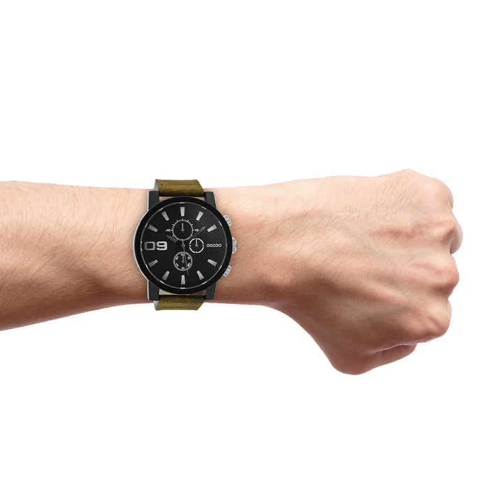 Oozoo Zwarte OOZOO Horloge Met Bruine Leren Band - C9033