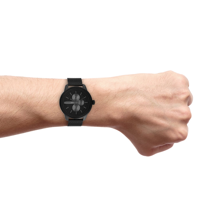 Oozoo Zwarte OOZOO Horloge Met Metalen Mesh Armband - C11019