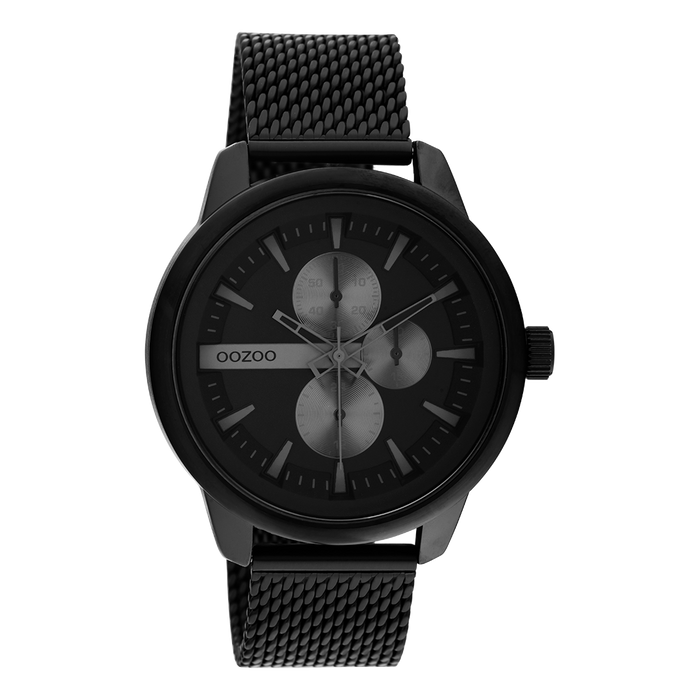 oozoo Zwarte OOZOO horloge met metalen mesh armband - C11019