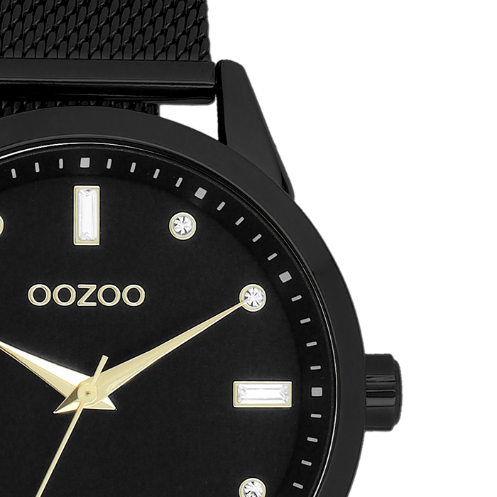 Oozoo Zwarte OOZOO Horloge Met Metalen Mesh Armband - C11284