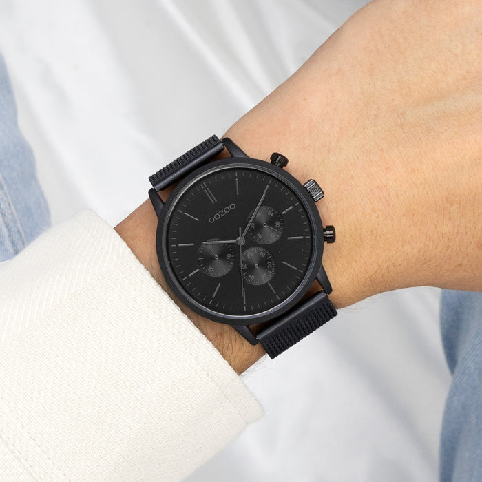 Oozoo Zwarte OOZOO Horloge Met Metalen Mesh Armband - C11204