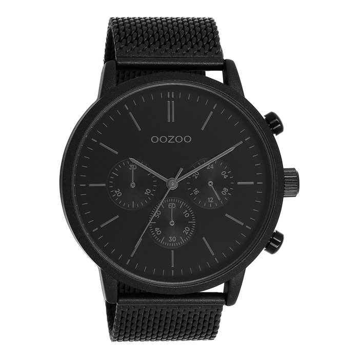 oozoo Zwarte OOZOO horloge met metalen mesh armband - C11204