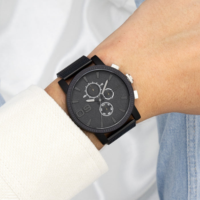 Oozoo Zwarte OOZOO Horloge Met Metalen Mesh Armband - C11214
