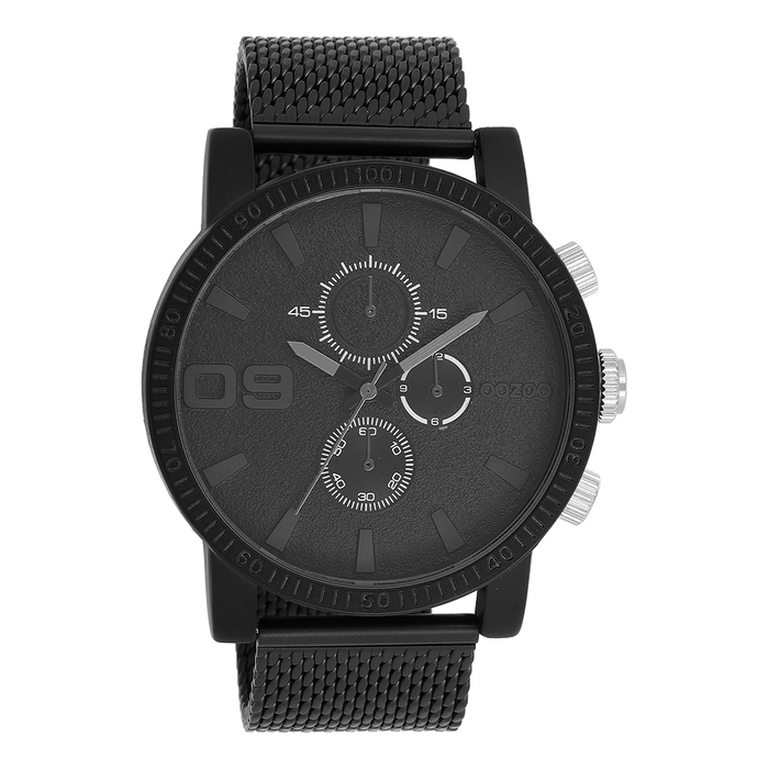 oozoo Zwarte OOZOO horloge met metalen mesh armband - C11214