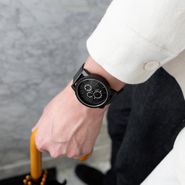 Oozoo Zwarte OOZOO Horloge Met Metalen Mesh Armband - C11214