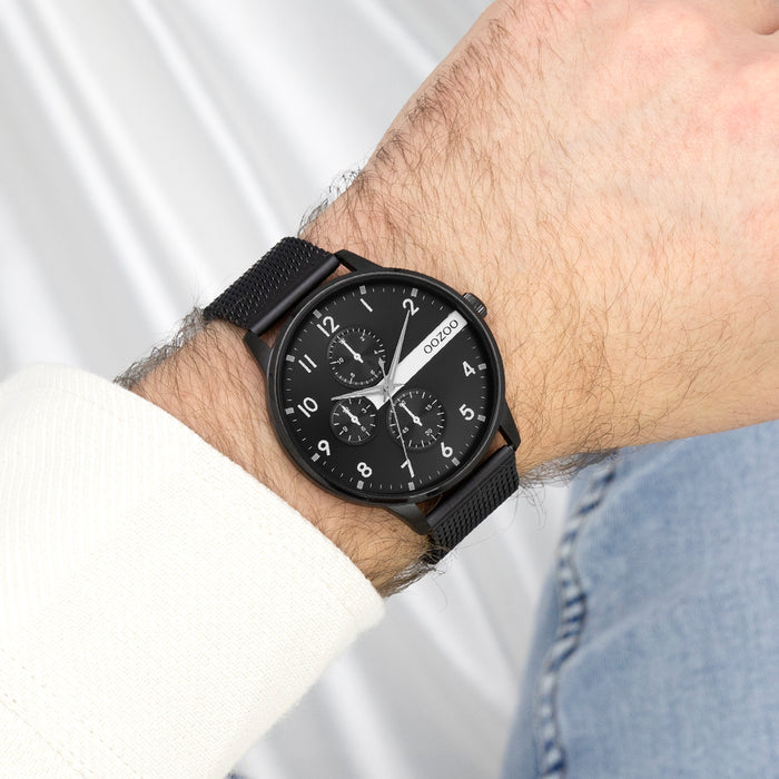 Oozoo Zwarte OOZOO Horloge Met Metalen Mesh Armband - C11304