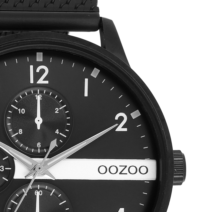 Oozoo Zwarte OOZOO Horloge Met Metalen Mesh Armband - C11304