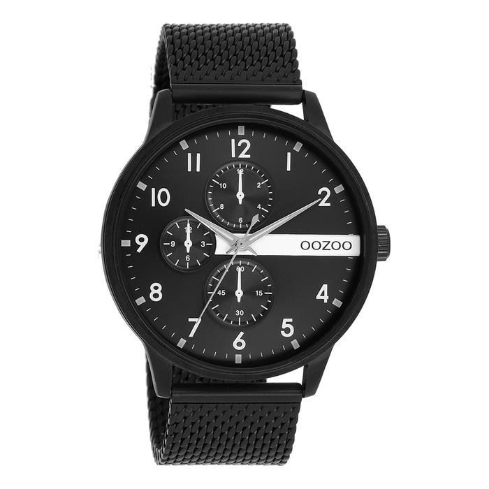 oozoo Zwarte OOZOO horloge met metalen mesh armband - C11304