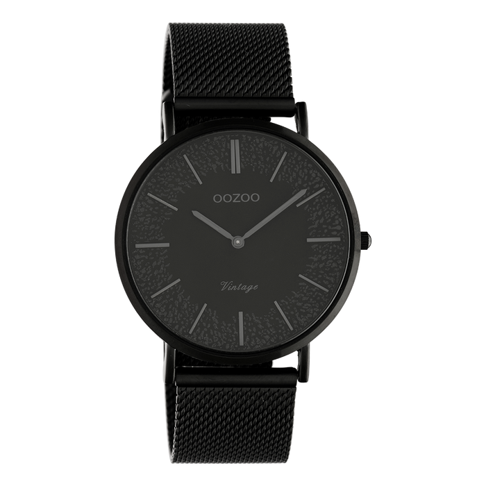 oozoo Zwarte OOZOO horloge met metalen mesh armband - C20144