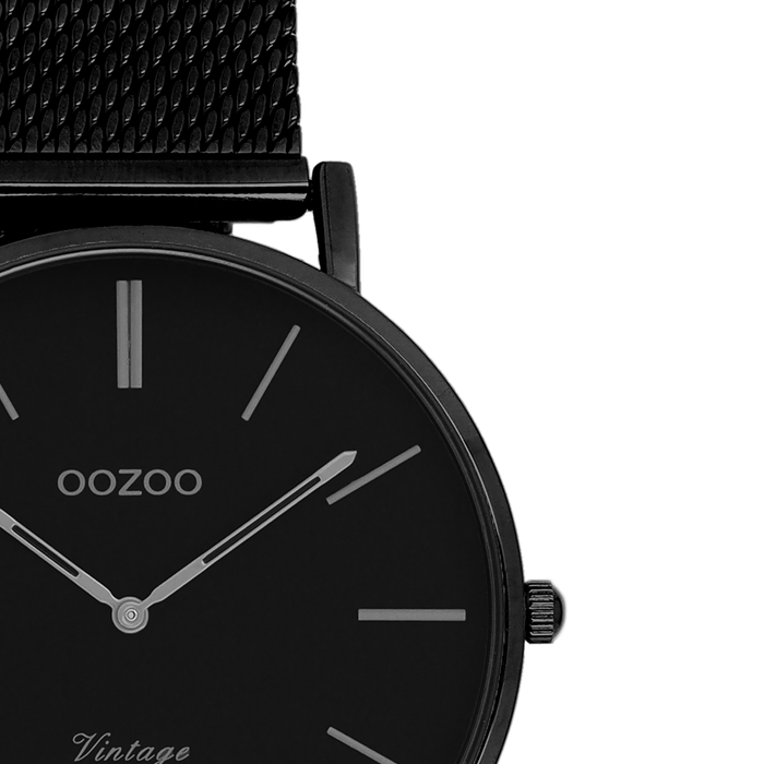 Oozoo Zwarte OOZOO Horloge Met Metalen Mesh Armband - C9934