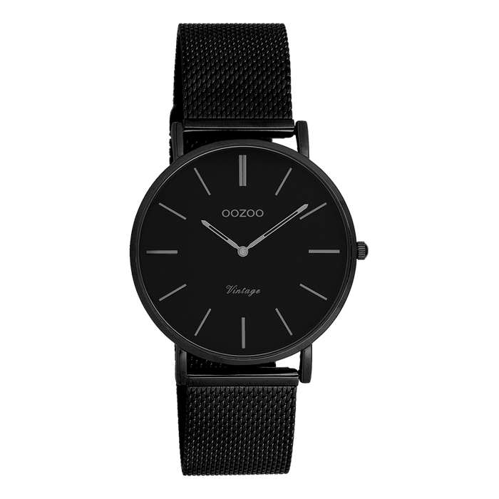 oozoo Zwarte OOZOO horloge met metalen mesh armband - C9934