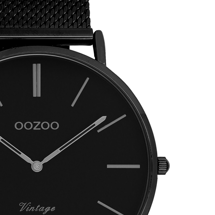 Oozoo Zwarte OOZOO Horloge Met Metalen Mesh Armband - C9933