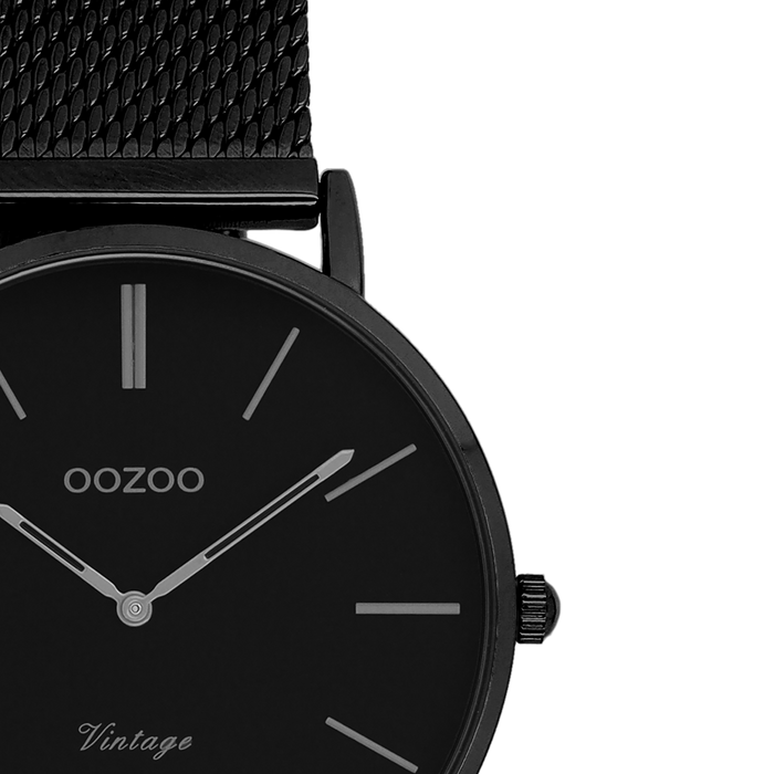 Oozoo Zwarte OOZOO Horloge Met Metalen Mesh Armband - C9935