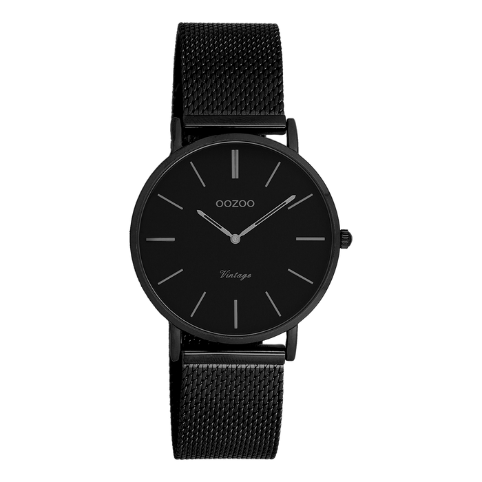oozoo Zwarte OOZOO horloge met metalen mesh armband - C9935