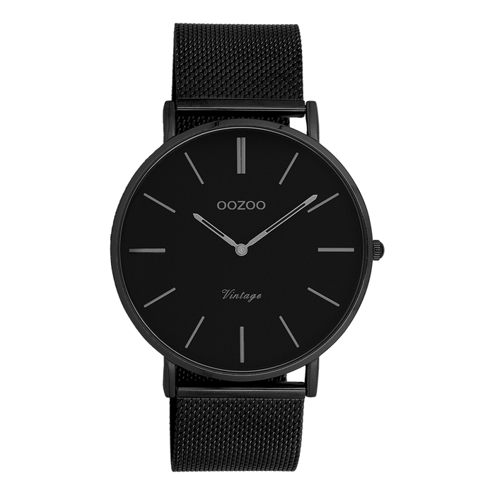 oozoo Zwarte OOZOO horloge met metalen mesh armband - C9932