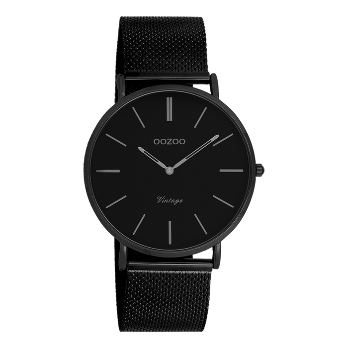 oozoo Zwarte OOZOO horloge met metalen mesh armband - C9933