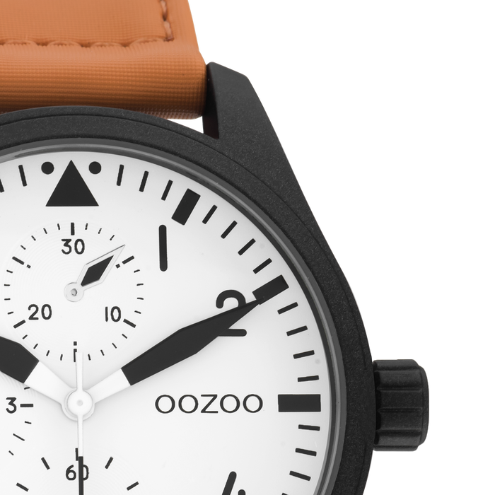 Oozoo Zwarte OOZOO Horloge Met Oranje Klittenband Polsband - C11005