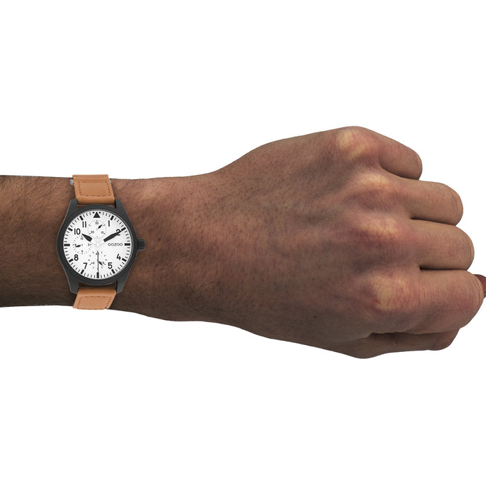 Oozoo Zwarte OOZOO Horloge Met Oranje Klittenband Polsband - C11005