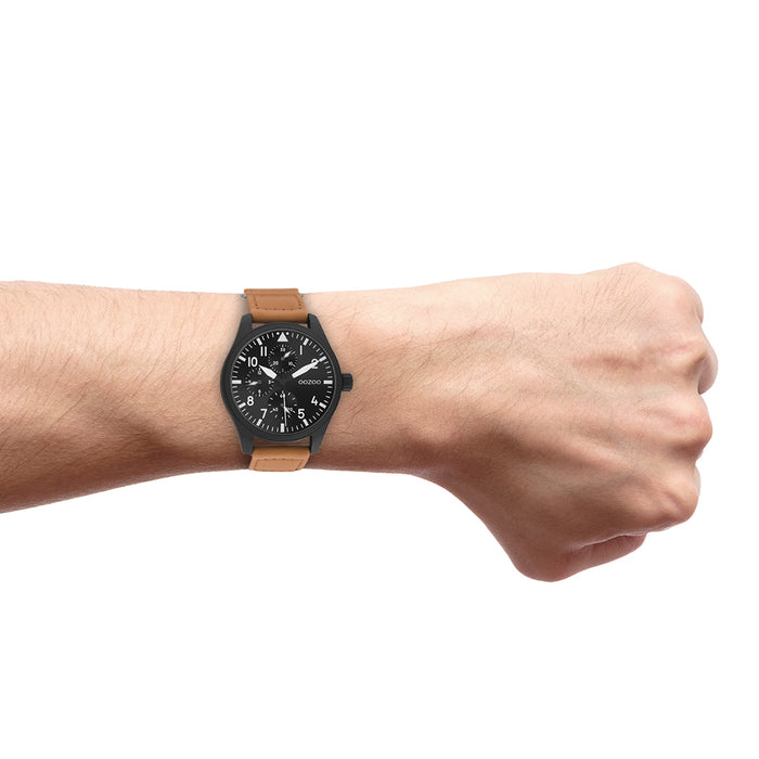 Oozoo Zwarte OOZOO Horloge Met Oranje Klittenband Polsband - C11007