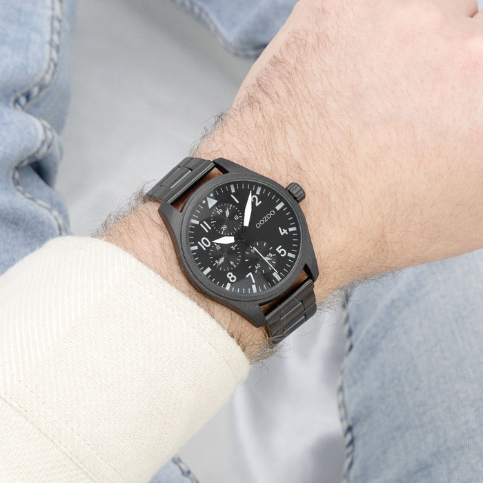 Oozoo Zwarte OOZOO Horloge Met Roestvrijstalen Armband - C11509