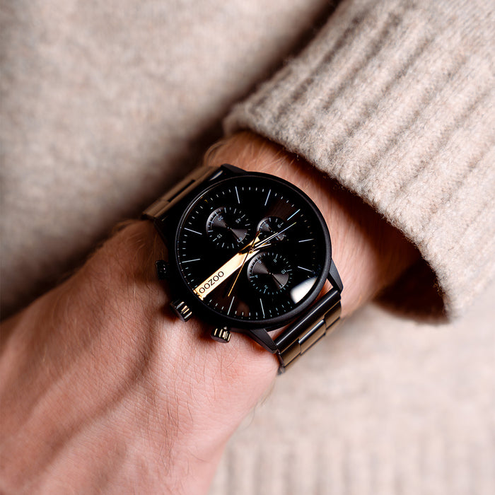 oozoo Zwarte OOZOO horloge met roestvrijstalen armband - C11412