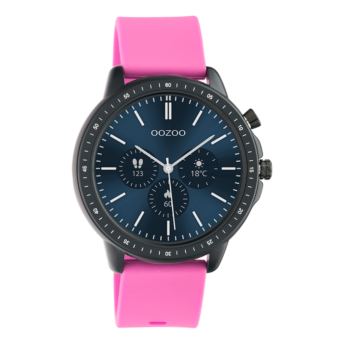 oozoo Zwarte OOZOO smartwatch met framboos roze rubber band - Q00331