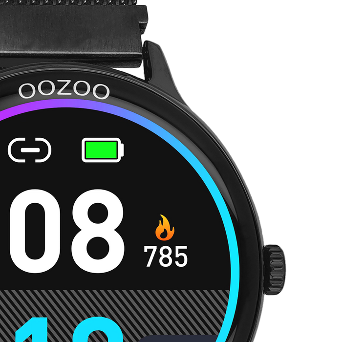 Oozoo Zwarte OOZOO Smartwatch Met Zwarte Metalen Mesh Armband - Q00139