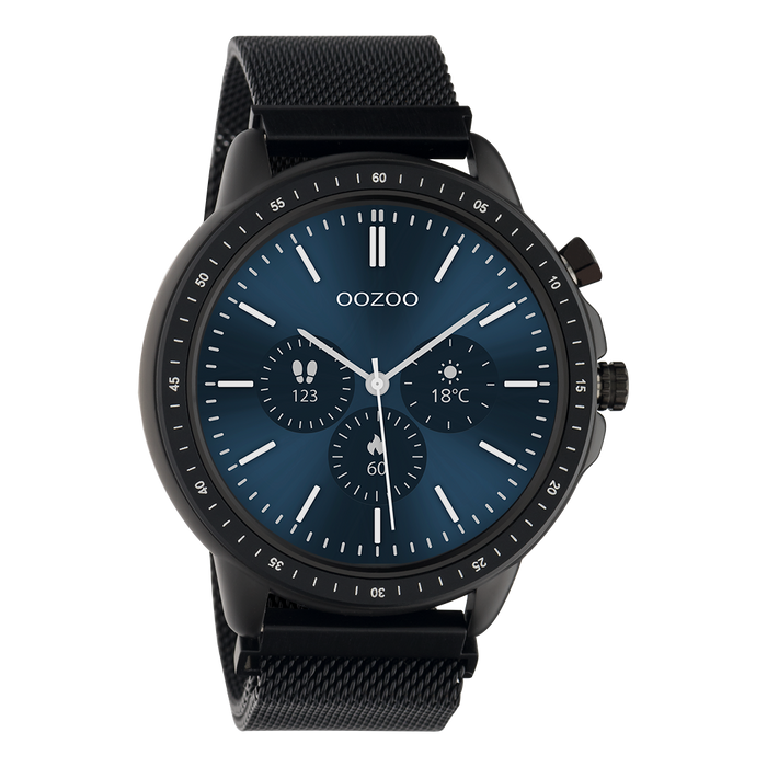 oozoo Zwarte OOZOO smartwatch met zwarte metalen mesh armband - Q00309