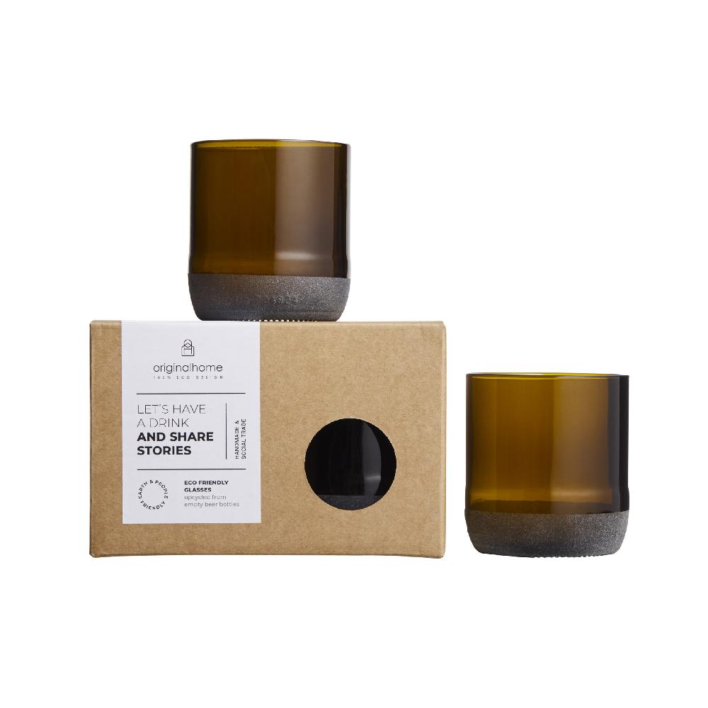 originalhome Upcycled Beer Bottle Glasses Brown Medium – S2