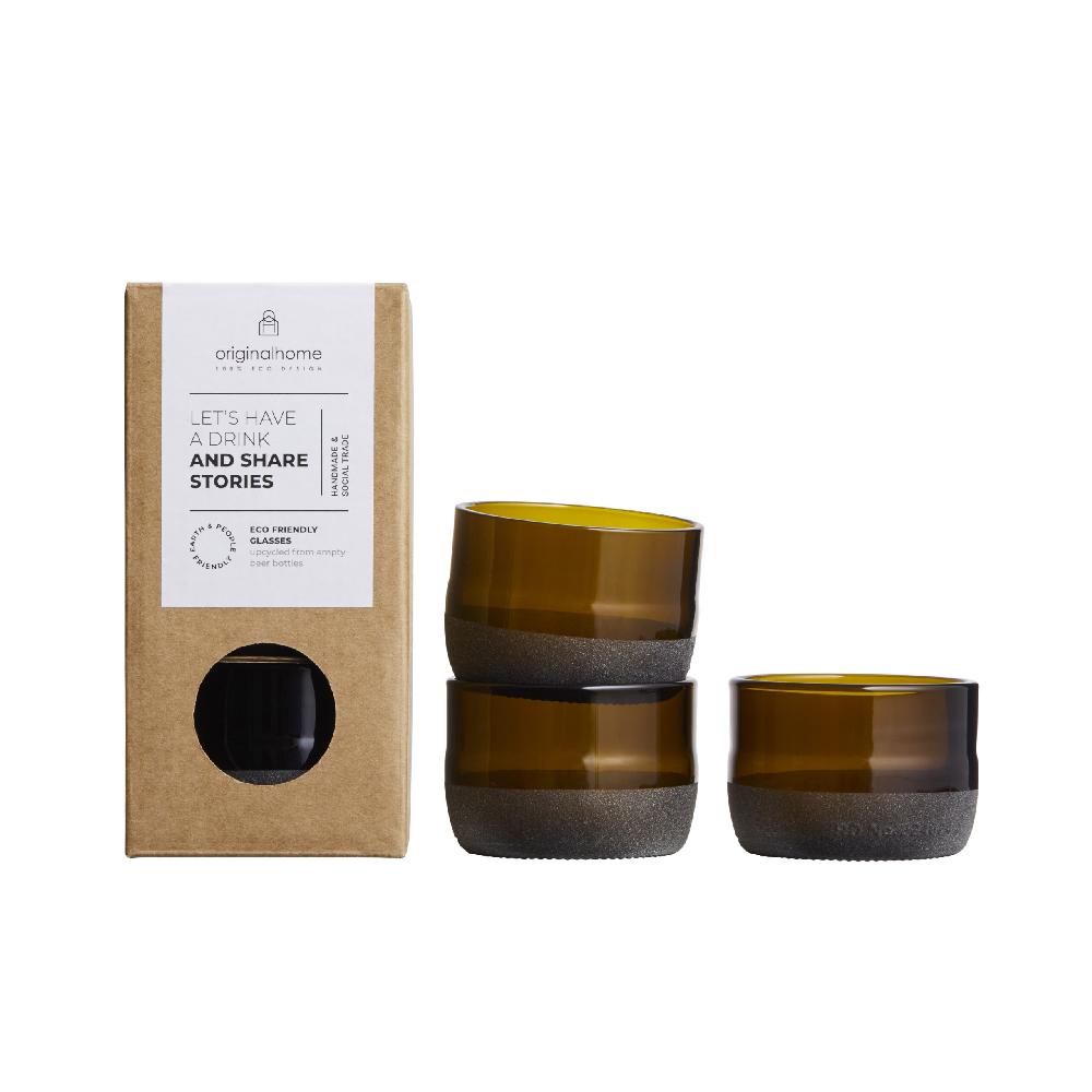 originalhome Upcycled Beer Bottle Glasses Brown Small – S/3