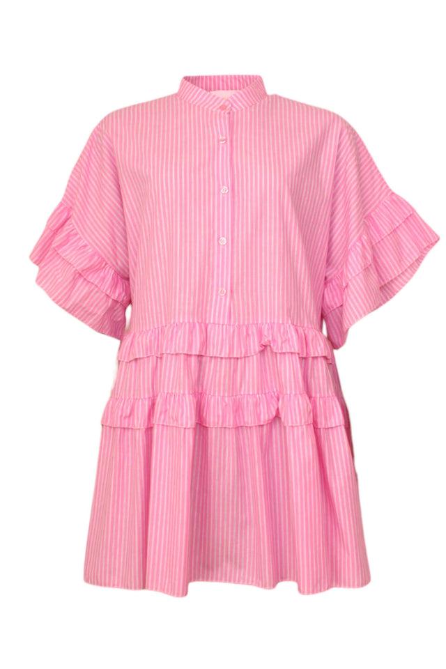 orla antwerp Mélanie Gestreepte Ruffle Jurk